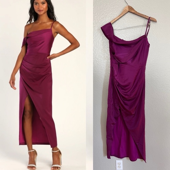Showing Off a Little Magenta Asymmetrical Tulip Midi Dress - Picture 1 of 8